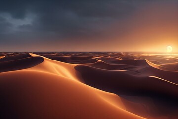 Fototapeta na wymiar Dunes along the North Sea at sunset, Germany. Generative AI