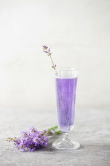 Fresh drink with  lavender flowers. Cold summer lemonade
