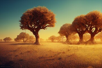 A global warming concept image showing the effect of arid land with tree changing environment, Concept of climate change. Generative AI