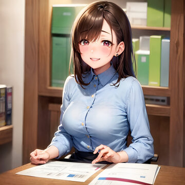 書類作成作業をする女の子