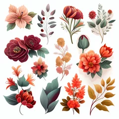 Fototapete Rund Watercolor flowers set. Collection of decorative elements bright colorful flowers, leaves, grass, hand drawn with watercolors. Decoration Watercolor flowers isolated. Generative AI © megavectors