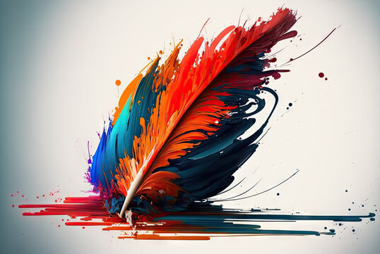 a colorful feather with splatters of paint on it © Awesomextra