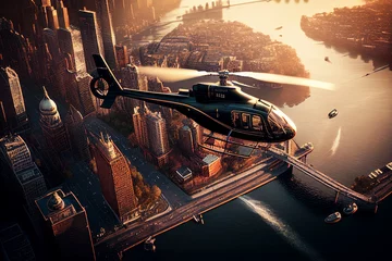Selbstklebende Fototapeten scenic helicopter ride over a city, Generative AI  © Tahsin