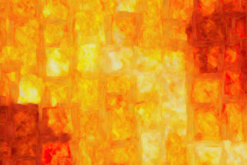 Texture: an abstract painting of orange and yellow squares