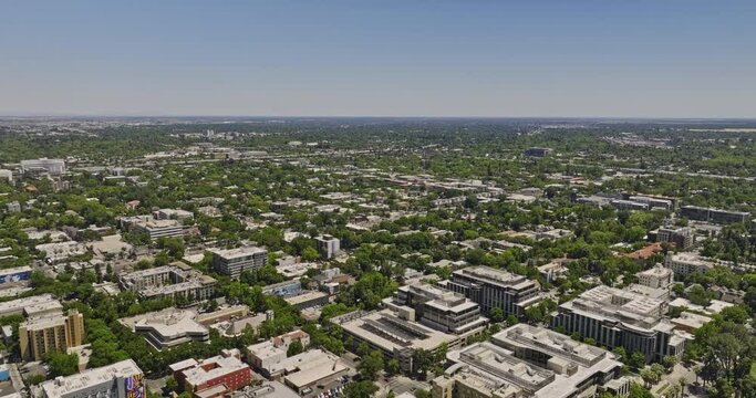 Sacramento City California Aerial v9 panoramic panning view capturing downtown cityscape featuring government offices around state capitol building at daytime - Shot with Mavic 3 Cine - June 2022