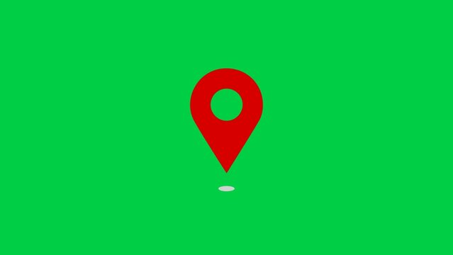 Red GPS Location Pin pointer icon animation on green background. Motion graphics and digital composition