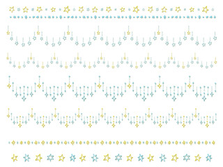 レトロチックな流れ星のライン・飾り罫ペン画イラストセット