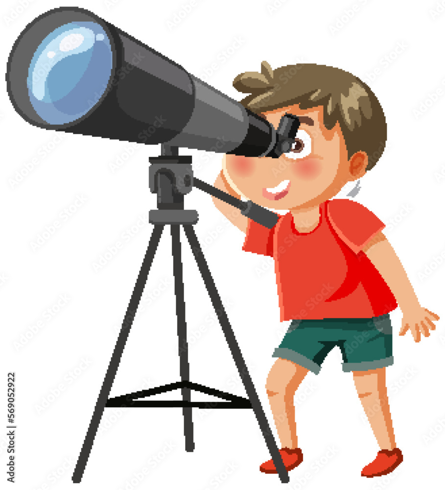 Poster a boy looking through telescope