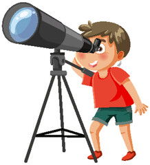 A boy looking through telescope