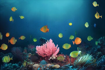 Naklejka na ściany i meble Stunning image of a tropical fish filled underwater world at Caye Caulker Island. Generative AI