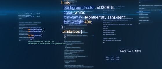 Technological background. Software source code. Program code. Programming code on virtual screen. Illustration.