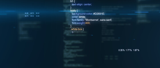 Technological background. Software source code. Program code. Programming code on virtual screen. Illustration.