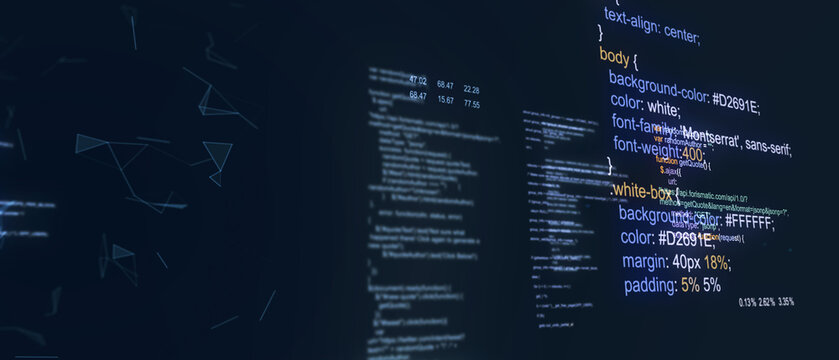 Technological background. Software source code. Program code. Programming code on virtual screen. Illustration.