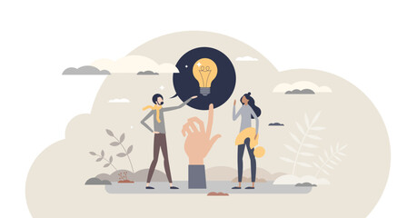 Advice and ask idea information from competent expert tiny person concept, transparent background. Informative assistance and sharing consultation, explain solution or giving tips illustration.