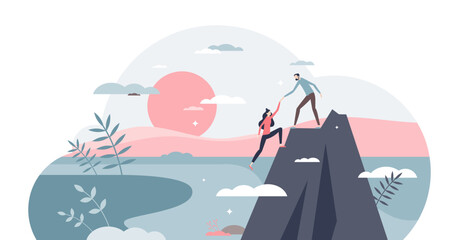 Trust as confidence in partner support and reliability tiny person concept, transparent background. Reliance and belief in loyal attitude and respect for responsibility illustration.