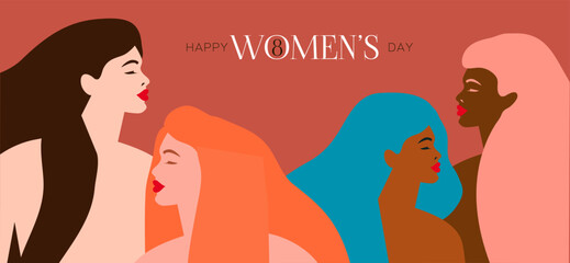 Women head isolated. Modern feminist illustration. International women's day. 8 March day. Spring. Concept for equality. Boho colors.