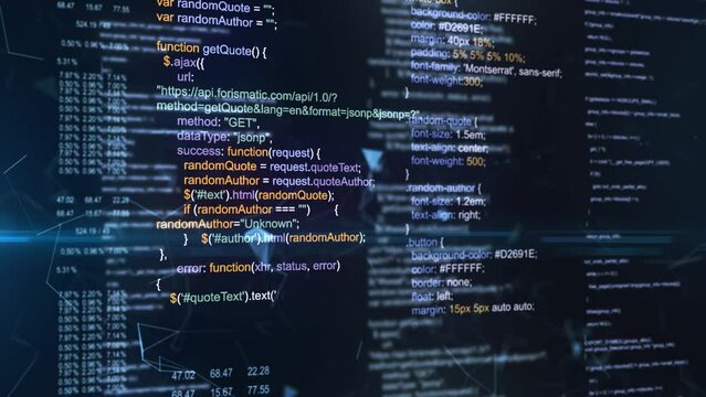 Technological background. Software source code. Program code. Programming code on virtual screen.