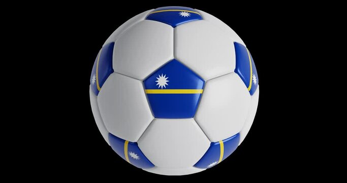 Soccer ball with flag of Nauru , black background loop alpha Trasparent 3D