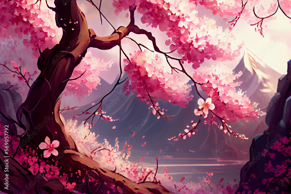 Wall mural Cherry Blossom Wallpaper. Generative ai