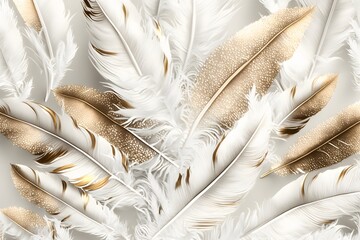 white and gold feathers on white background