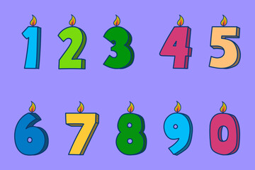 cartoon set of number birthday candles