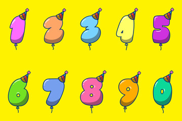 cartoon set of baloon number birthday candles