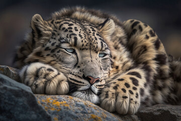 Obraz premium Leopard is sleeping in nature, Generative AI
