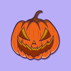 cartoon illustration halloween pumpkin isolated on whit blue background