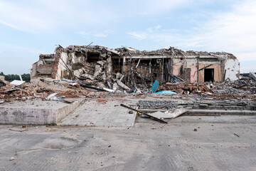 view of destroyed building. aftermath of the hurricane