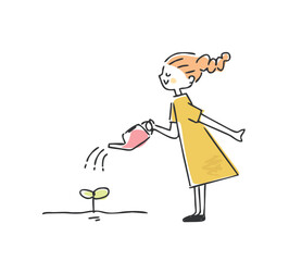 水やりする女の子　成長　未来　イメージ