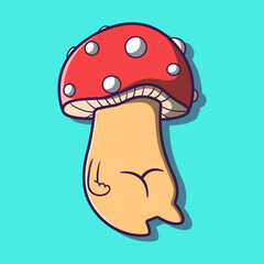 cartoon illustration of mushroom with cute butt