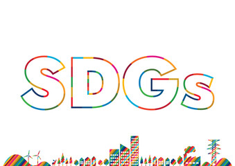 SDGs17色の背景素材とロゴ　街並み