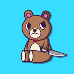 cartoon illustration of teddy bear with knife
