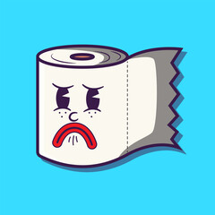 cartoon illustration of sad face toilet paper