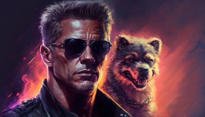 Creative 4k high resolution wallpaper art of a dog inspired by game movie with Futuristic and post-apocalyptic settings with advanced technology and cyborgs by Pastel Drawing (generative AI)