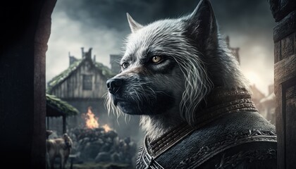 Creative 4k high resolution wallpaper art of a dog inspired by game movie with Gritty and mature with medieval-inspired fantasy environments and creatures by Photography (generative AI)