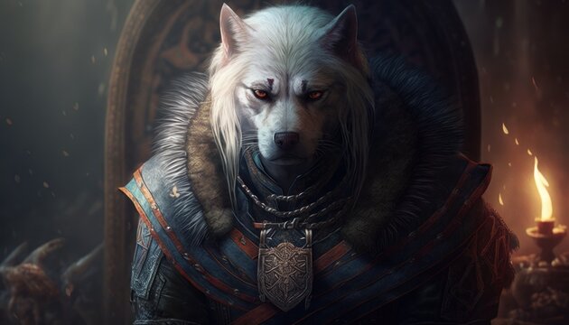 Creative 4k high resolution wallpaper art of a dog inspired by game movie with Gritty and mature with medieval-inspired fantasy environments and creatures by Gongbi (generative AI)