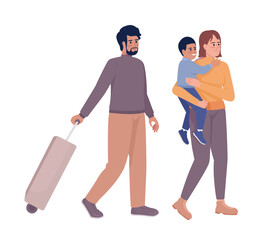 Naklejka na ściany i meble Family going on vacation semi flat color vector characters. Passengers with valise. Editable figures. Full body people on white. Simple cartoon style illustration for web graphic design and animation