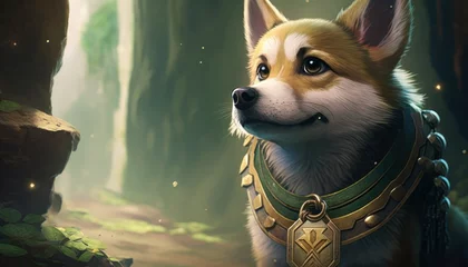 Abwaschbare Fototapete Creative 4k high resolution wallpaper art of a dog inspired by game movie with Kingdoms and landscapes with a mix of fantastical creatures and characters by Gongbi (generative AI) © Get Stock