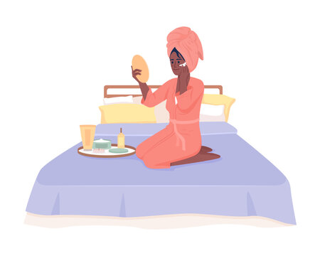 Young woman enjoying spa day at home semi flat color vector character. Editable figure. Full body person on white. Simple cartoon style illustration for web graphic design and animation