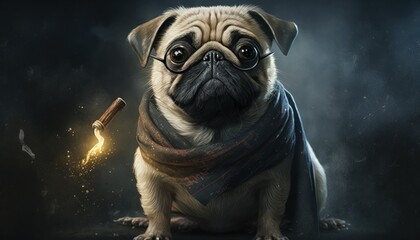 Creative 4k high resolution wallpaper art of a dog inspired by game movie with Magical, mythical and fantastical settings by Sumi-e (generative AI)