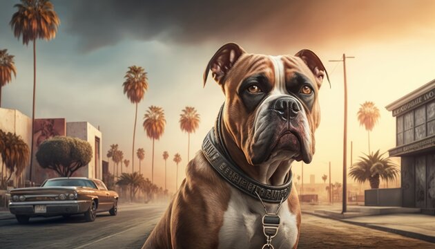 Creative 4k High Resolution Wallpaper Art Of A Dog Inspired By Game Movie With Open-world City Environments With A Cartoonish, Exaggerated Art Style By Photography (generative AI)