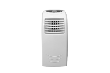 Mobile floor-standing air conditioner in an office or shop, isolated on a white background
