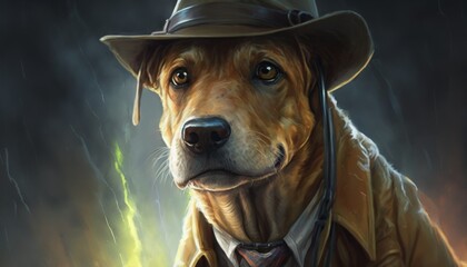 Creative 4k high resolution wallpaper art of a dog inspired by game movie with Prehistoric environments with dinosaurs and tropical island settings by Pastel Drawing (generative AI)
