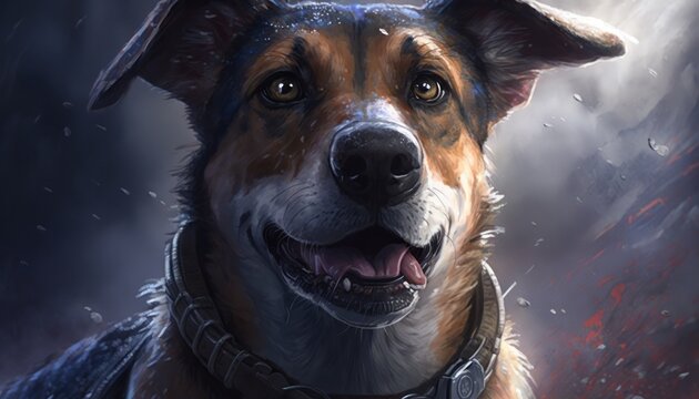 Creative 4k high resolution wallpaper art of a dog inspired by game movie with Prehistoric environments with dinosaurs and tropical island settings by Pastel Drawing (generative AI)