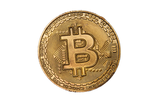 A bitcoin coin, object isolated on a white background