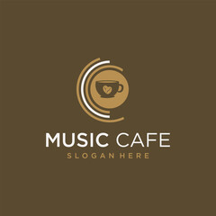 coffee shop logo design cafe with live music logo vector music and coffee combination logo