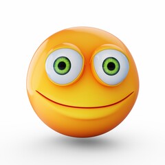 3D Rendering happy emoji isolated on white background