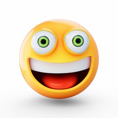3D Rendering happy emoji isolated on white background
