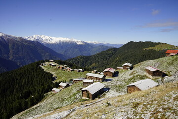 mountain village in the mountains in Pokut Plateau Rize Camlihemsin Turkey